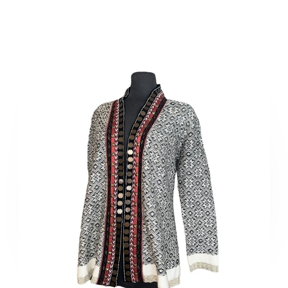 SOFT SURROUNDINGS - Boho Knit Open Front Cardigan Sweater – Tribal Aztec Pattern - Picture 2 of 6